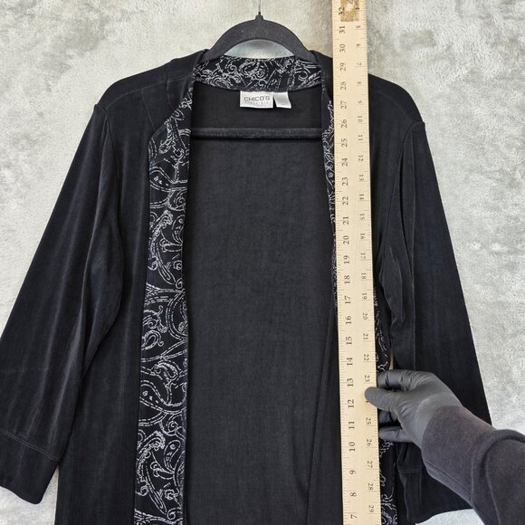 Chicos Travelers Jacket Womens 2 Paisley Embroidered Open Front Boho Casual - Picture 4 of 7